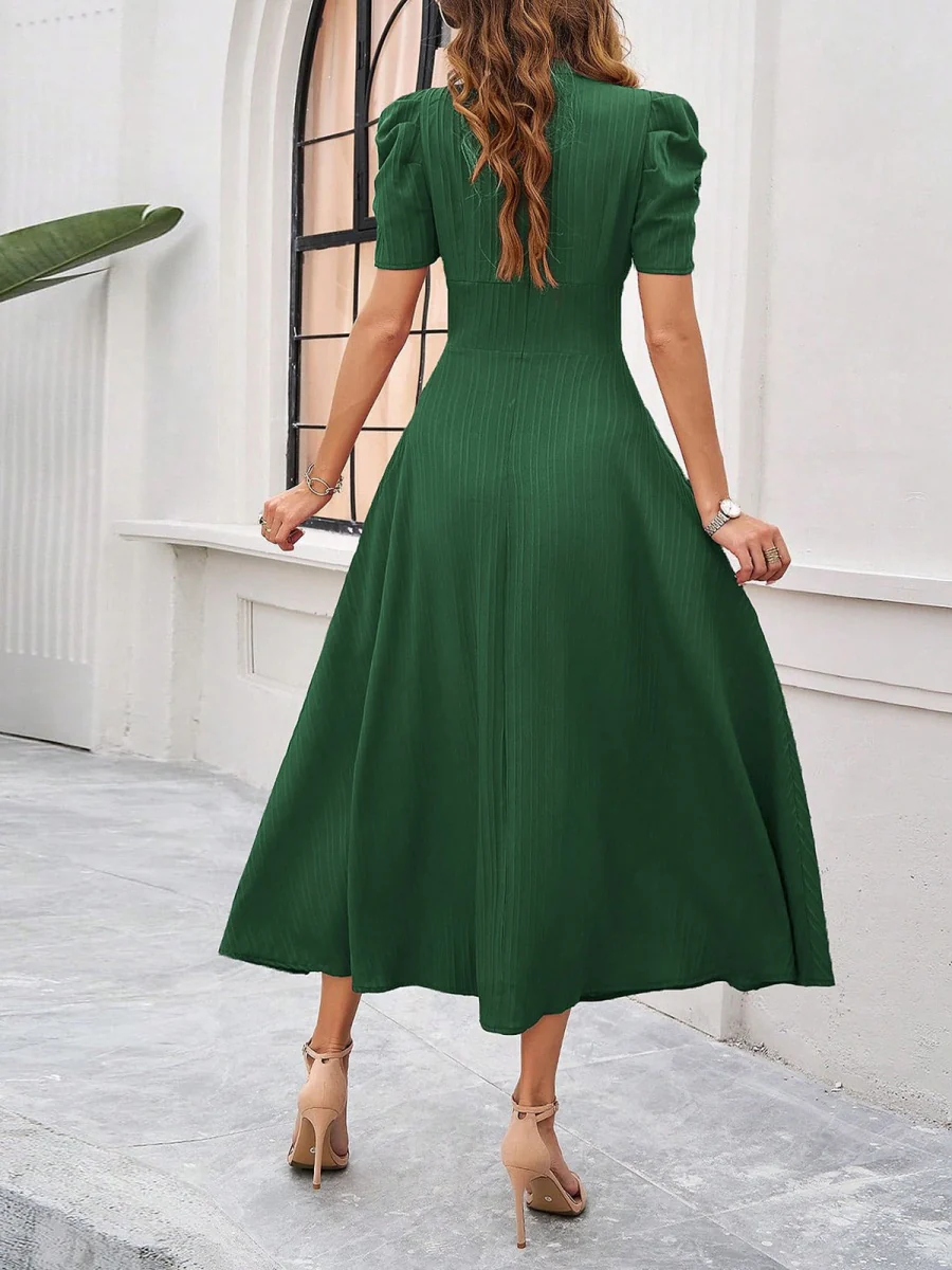 Pleated Waist Short Sleeve Maxi Dresses - Image 13