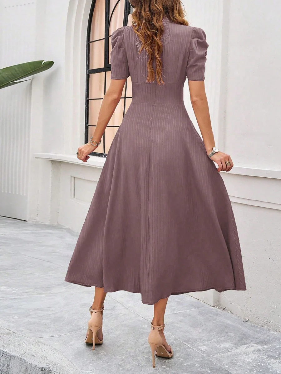 Pleated Waist Short Sleeve Maxi Dresses - Image 14