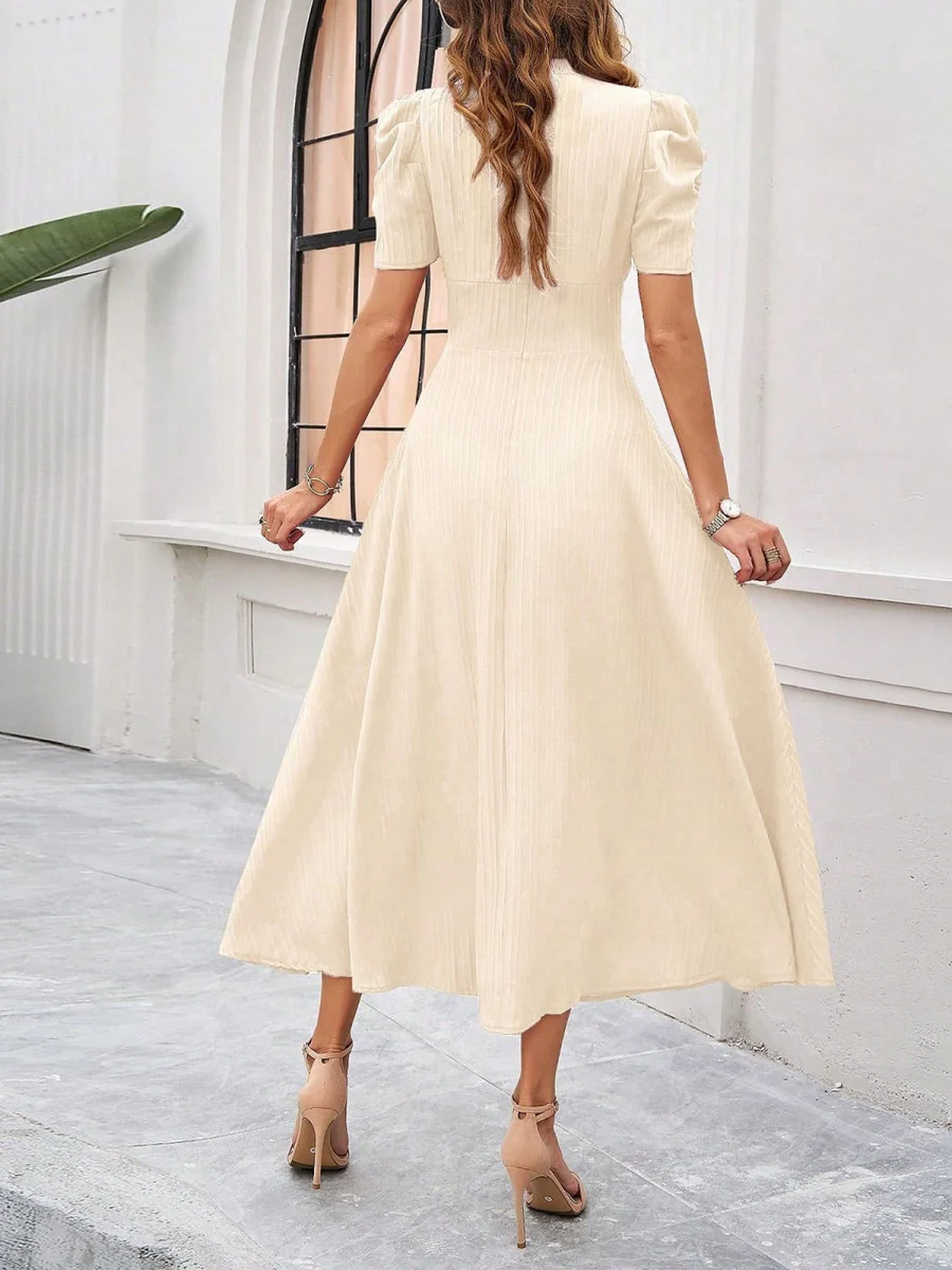 Pleated Waist Short Sleeve Maxi Dresses - Image 17