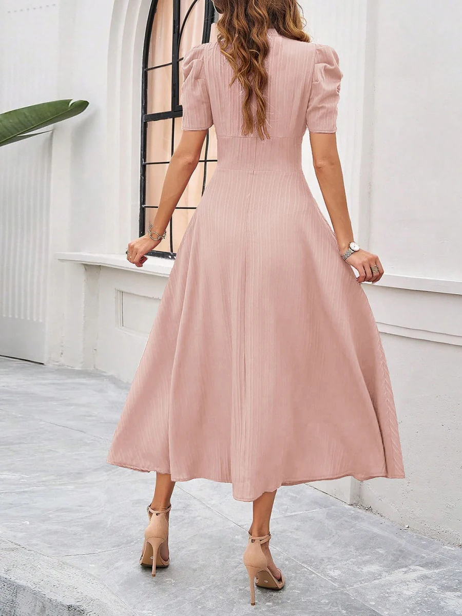 Pleated Waist Short Sleeve Maxi Dresses - Image 18