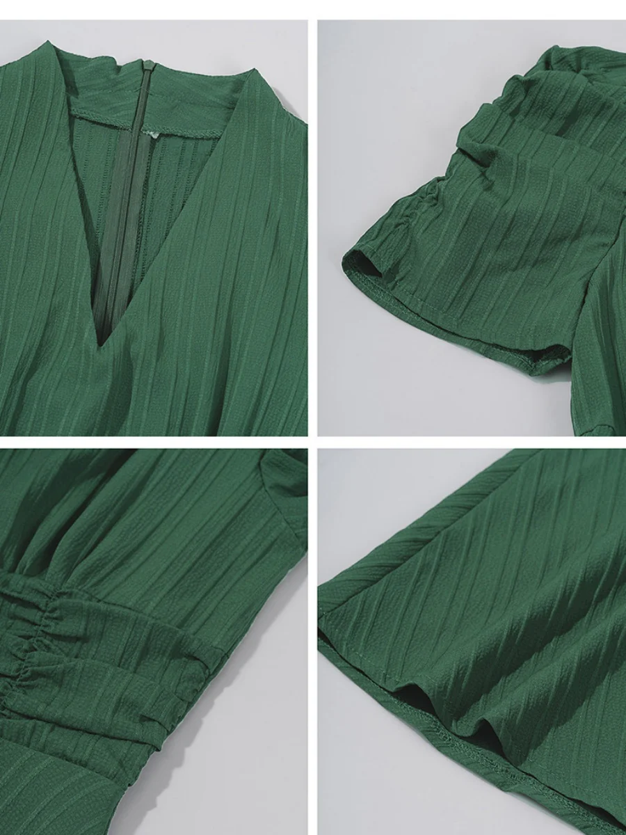 Pleated Waist Short Sleeve Maxi Dresses - Image 34