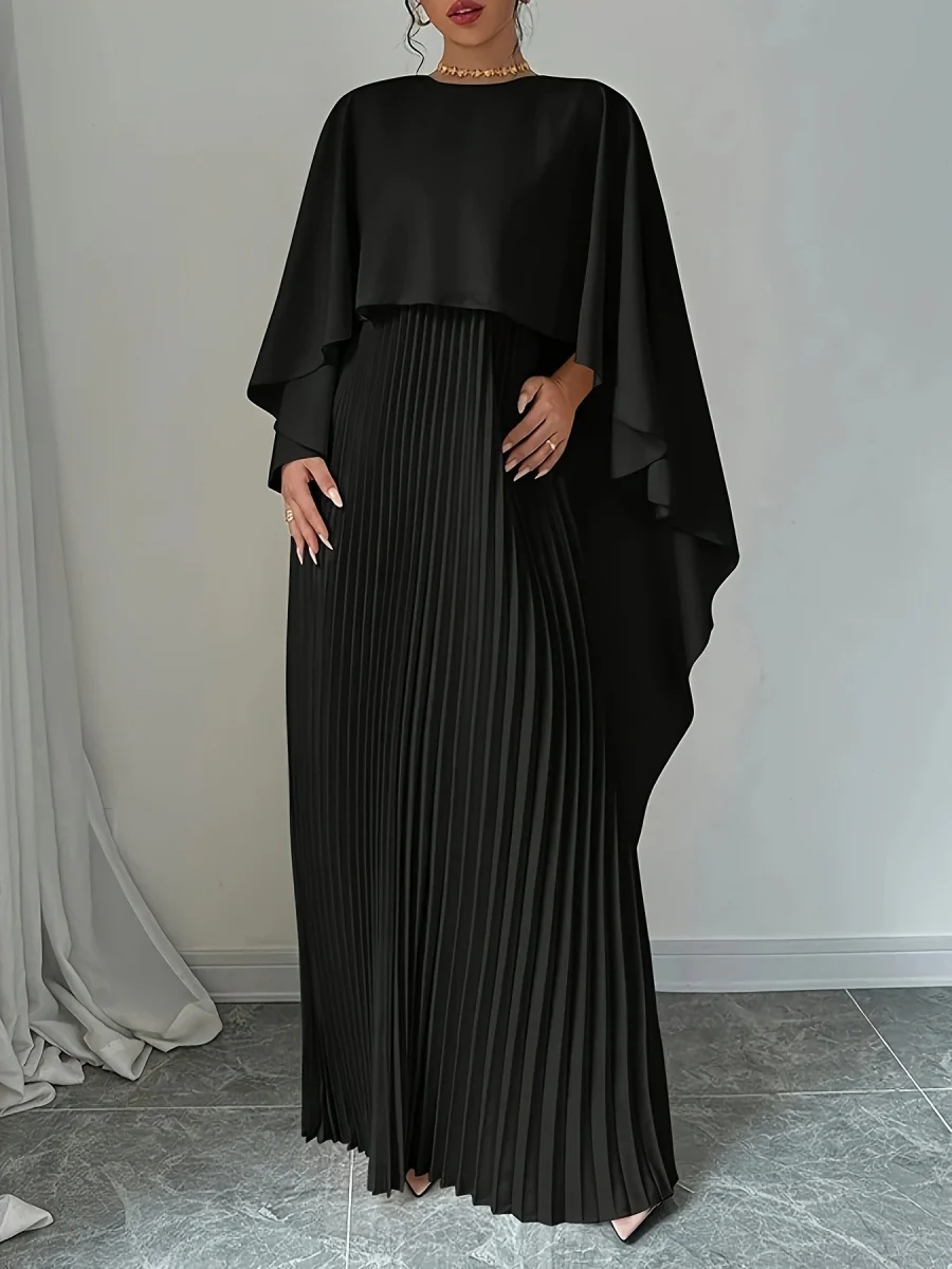 Cloak Batwing Sleeves Crimp Temperament Grace Maxi Dresses - Image 10