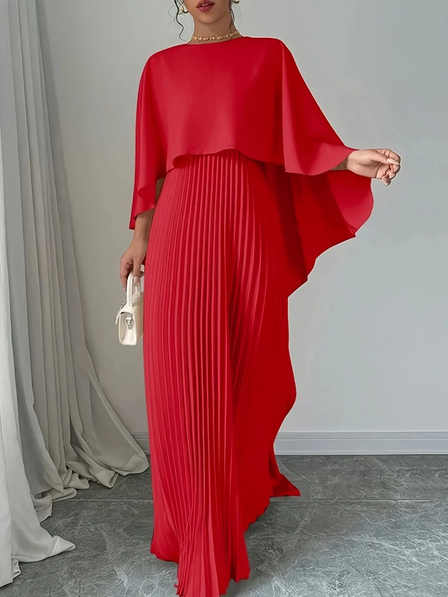Cloak Batwing Sleeves Crimp Temperament Grace Maxi Dresses - Image 11