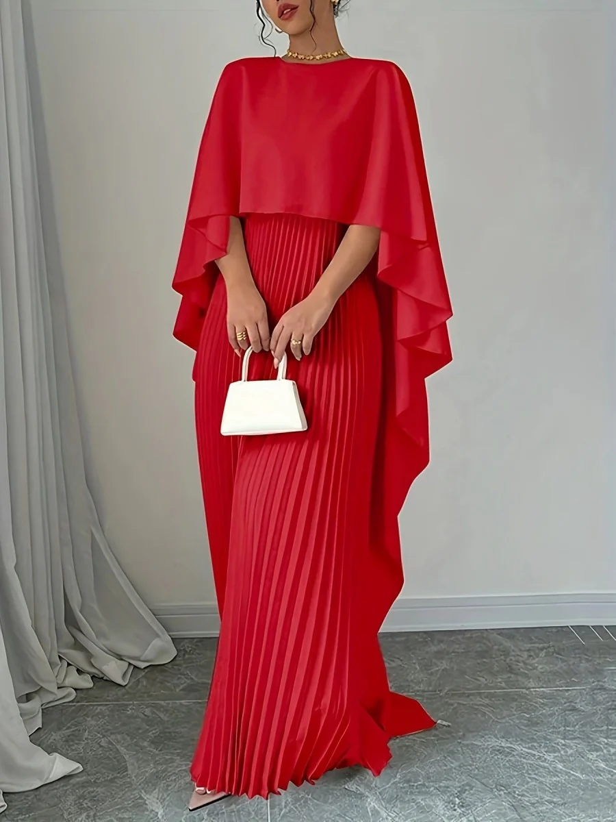 Cloak Batwing Sleeves Crimp Temperament Grace Maxi Dresses - Image 12