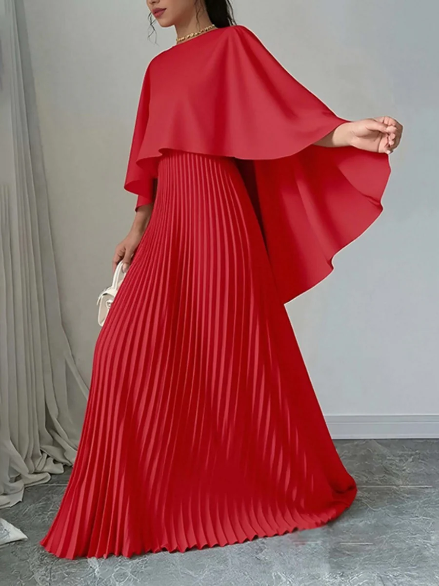 Cloak Batwing Sleeves Crimp Temperament Grace Maxi Dresses - Image 13