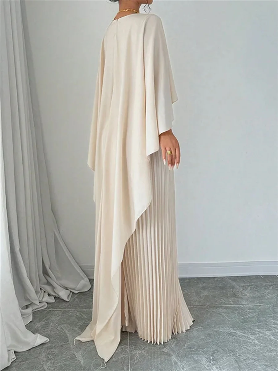 Cloak Batwing Sleeves Crimp Temperament Grace Maxi Dresses - Image 2