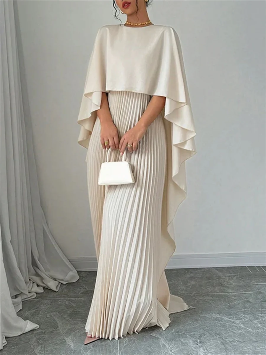 Cloak Batwing Sleeves Crimp Temperament Grace Maxi Dresses - Image 3
