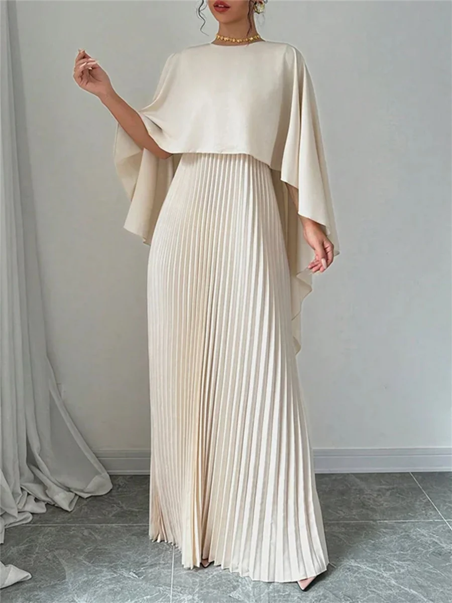Cloak Batwing Sleeves Crimp Temperament Grace Maxi Dresses - Image 4