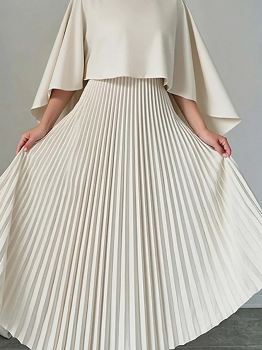 Cloak Batwing Sleeves Crimp Temperament Grace Maxi Dresses - Image 5