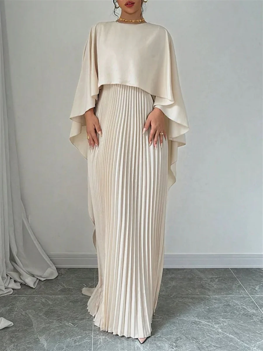 Cloak Batwing Sleeves Crimp Temperament Grace Maxi Dresses - Image 6