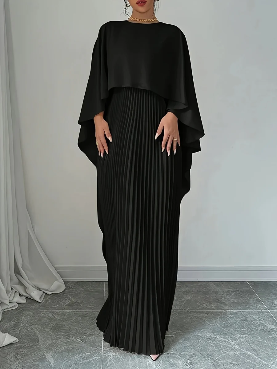 Cloak Batwing Sleeves Crimp Temperament Grace Maxi Dresses - Image 7