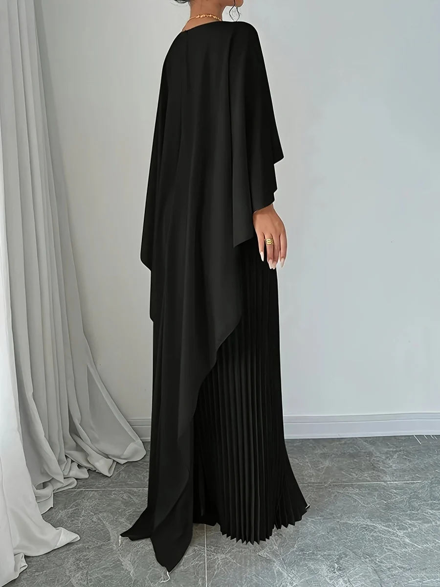 Cloak Batwing Sleeves Crimp Temperament Grace Maxi Dresses - Image 8