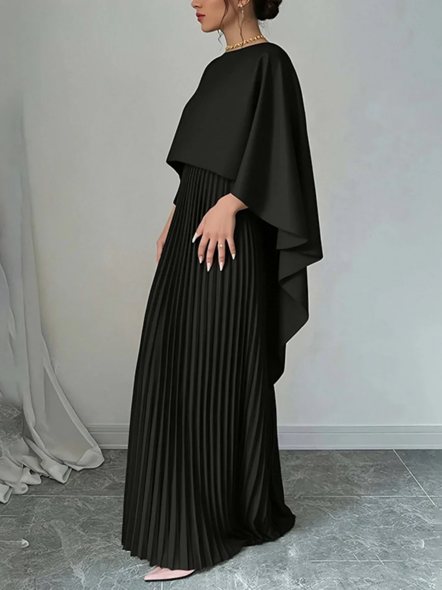 Cloak Batwing Sleeves Crimp Temperament Grace Maxi Dresses - Image 9