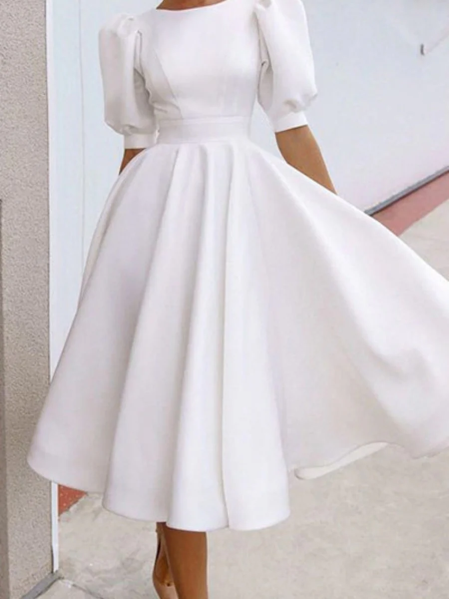 Big Swing Short Sleeve Solid Color Grace Midi Dresses