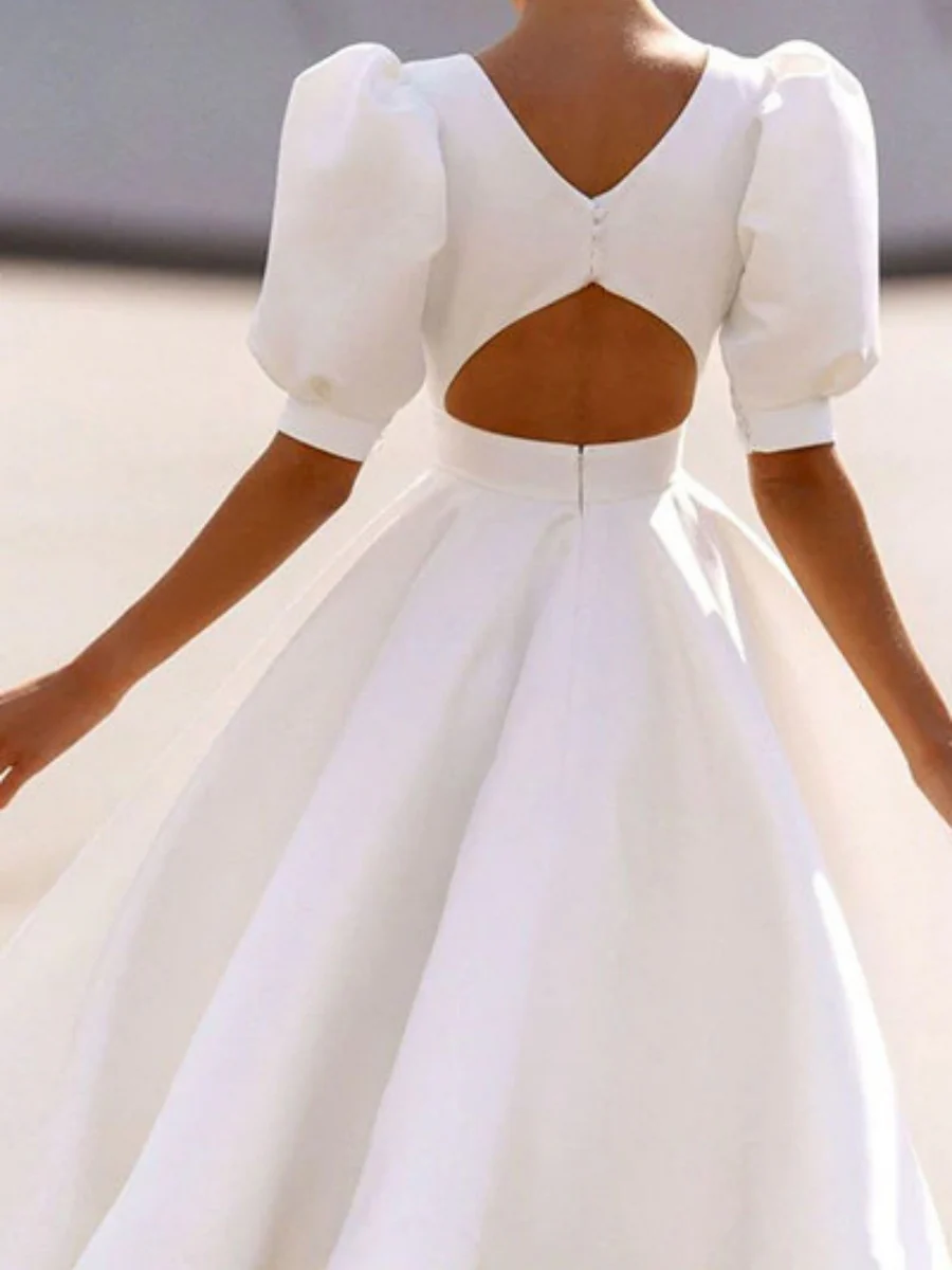 Big Swing Short Sleeve Solid Color Grace Midi Dresses - Image 2