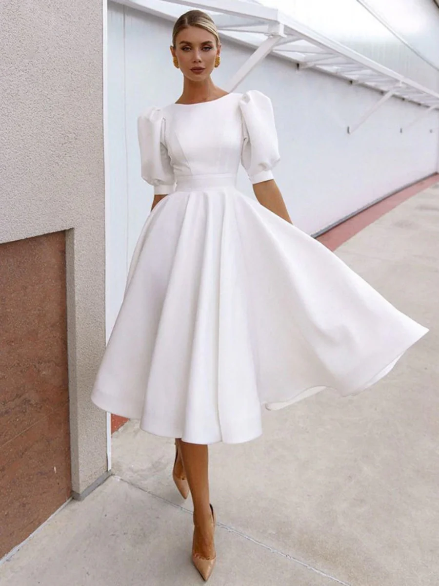 Big Swing Short Sleeve Solid Color Grace Midi Dresses - Image 3