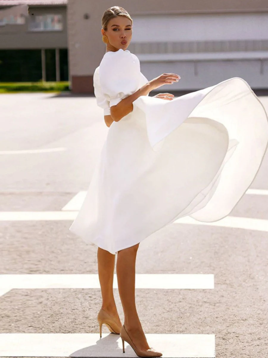 Big Swing Short Sleeve Solid Color Grace Midi Dresses - Image 4