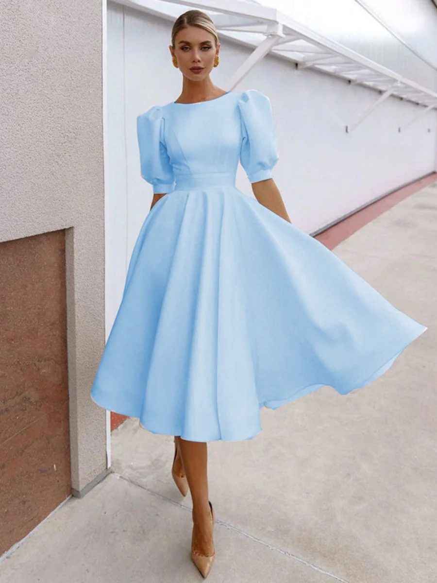 Big Swing Short Sleeve Solid Color Grace Midi Dresses - Image 6