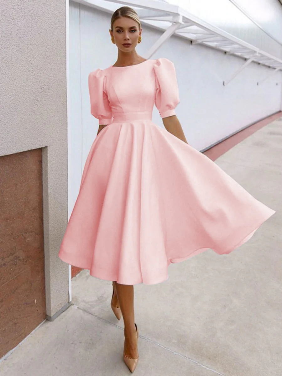 Big Swing Short Sleeve Solid Color Grace Midi Dresses - Image 7