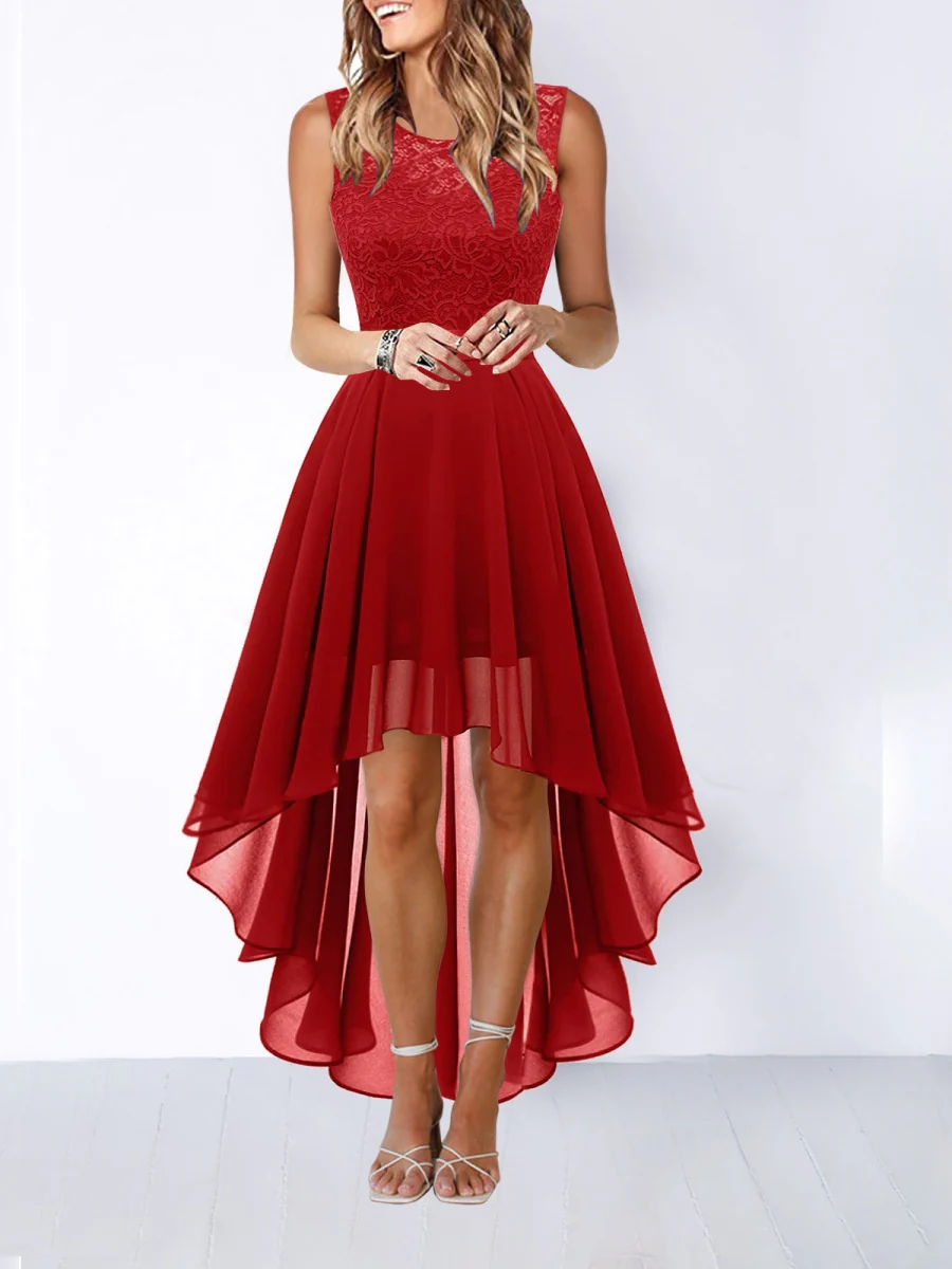 Lace Stitching Irregular Hem Waist Maxi Dresses - Image 7