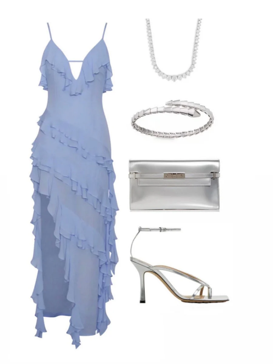 Multi-layer Ruffles Irregular Slit V-neck Vacation Maxi Dresses - Image 3