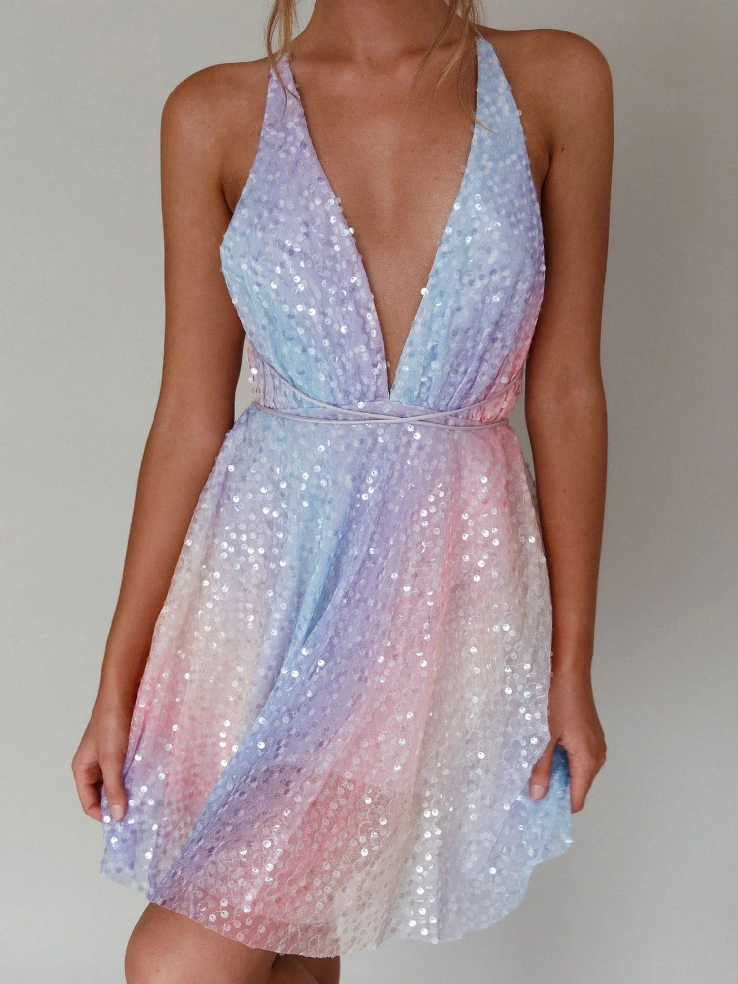 Sequins Bow Tie Deep V-neck Suspenders Backless Mini&Short Dresses - Image 5