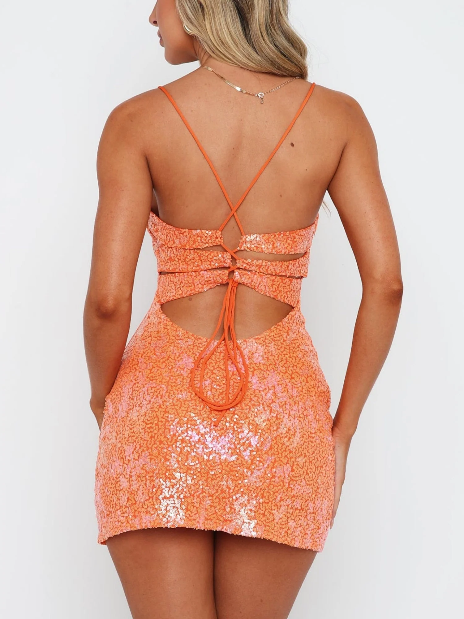 Sequins Bow Tie Spaghetti Strap Backless Mini&Short Dresses - Image 2