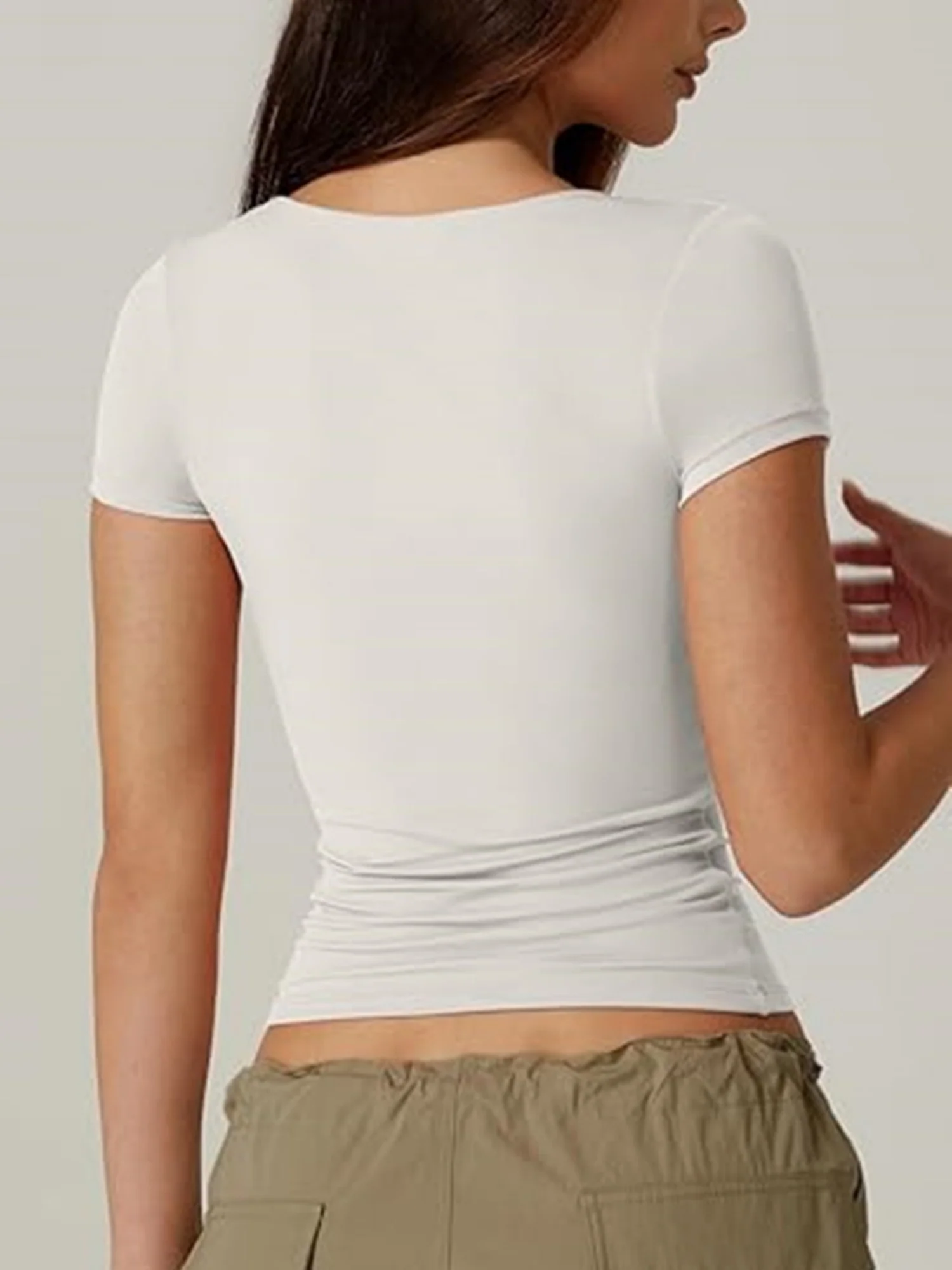 V-neck Knot Slimming And Waist-cinching Short-sleeved T-shirt - Image 2