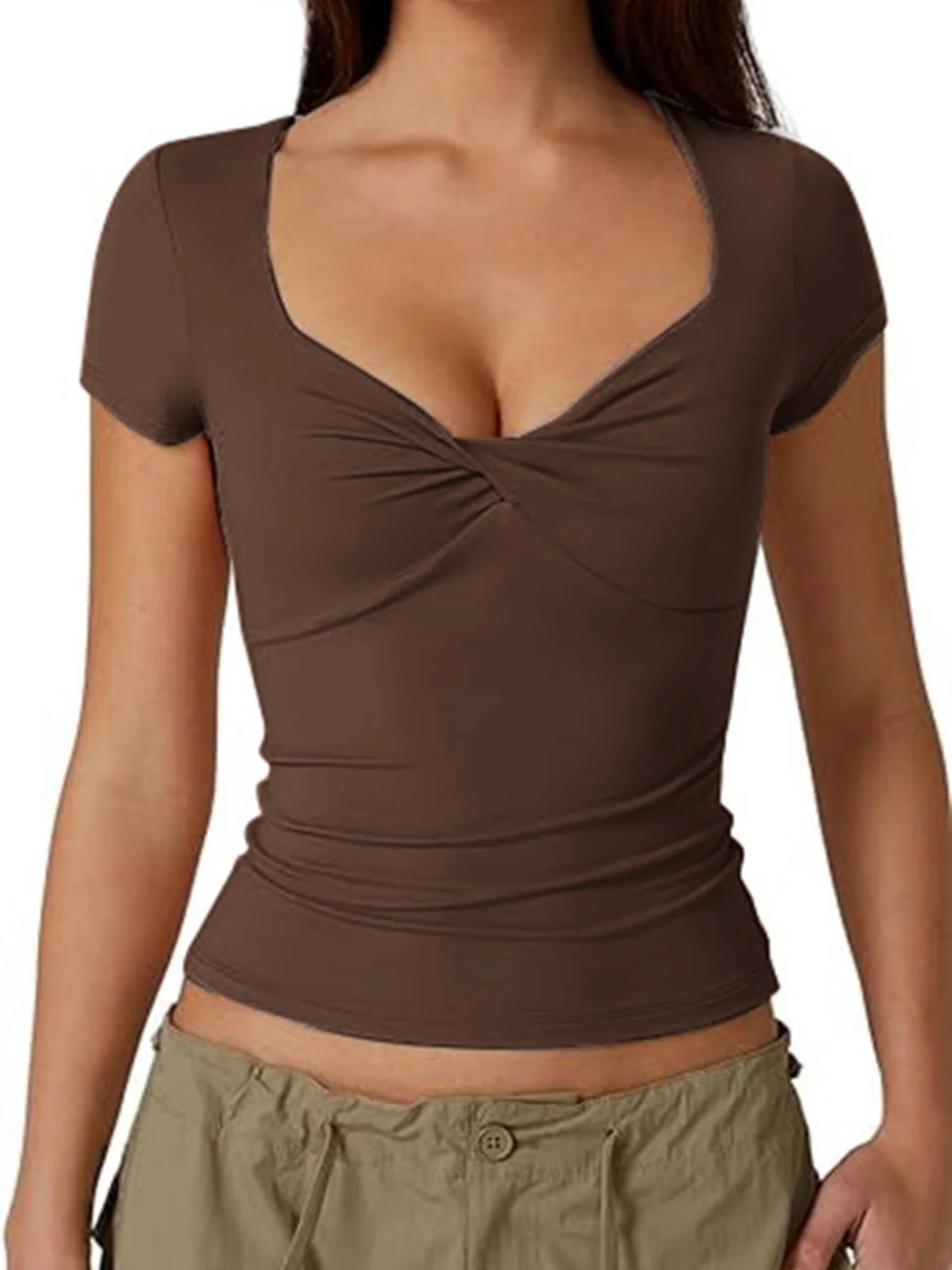 V-neck Knot Slimming And Waist-cinching Short-sleeved T-shirt - Image 8