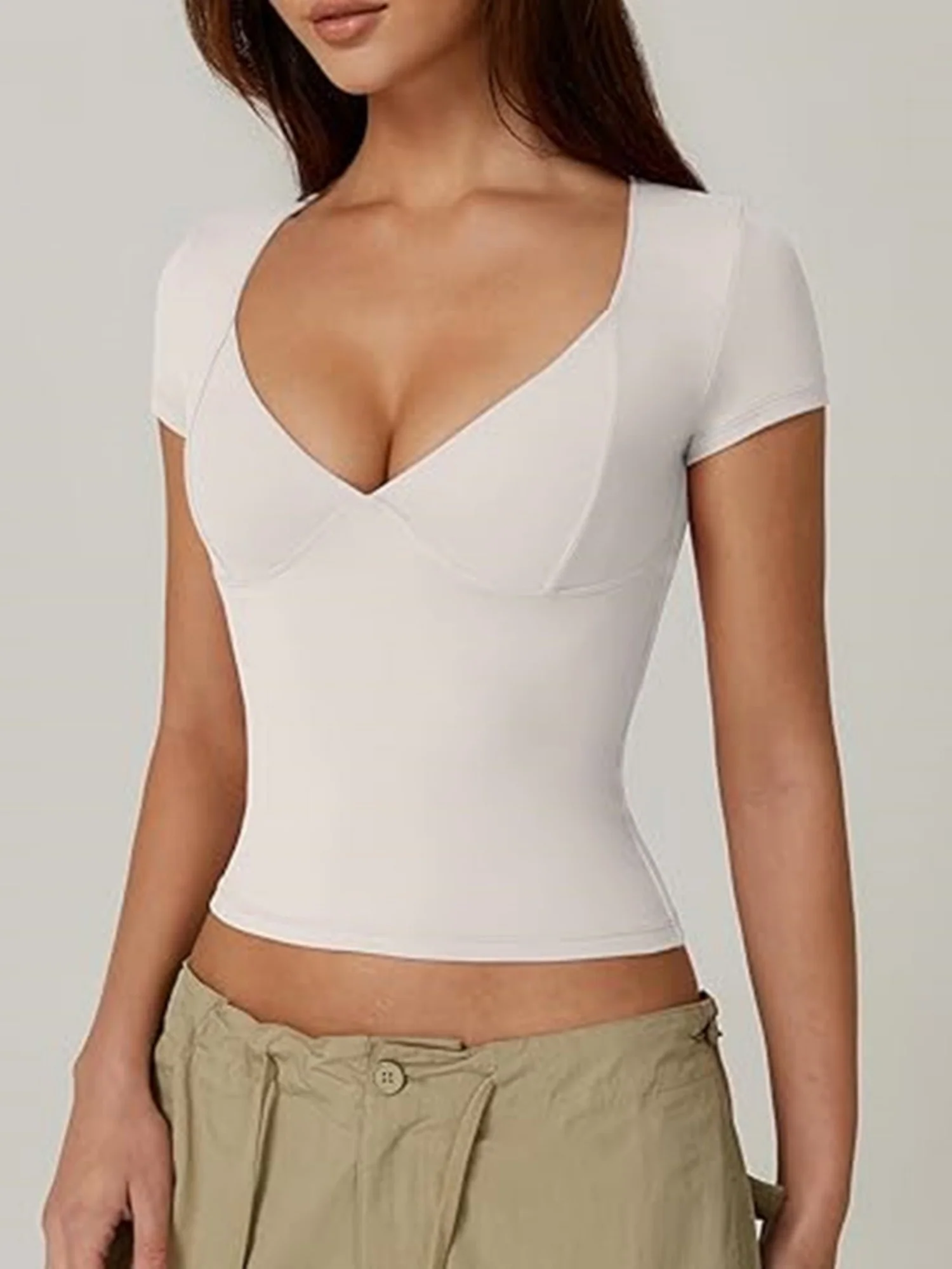 V-neck Short Sleeves Slim-fit T-shirts - Image 4