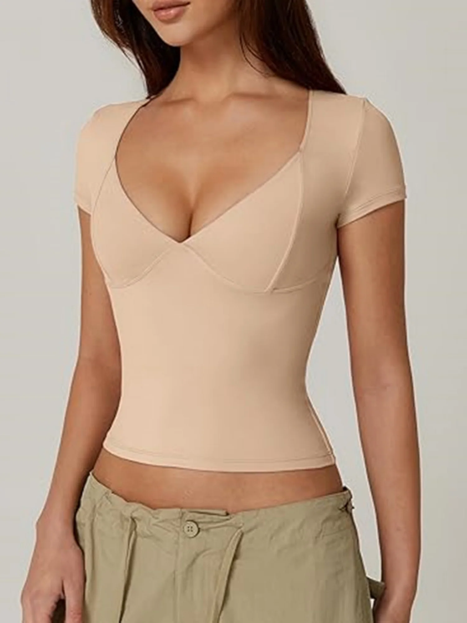 V-neck Short Sleeves Slim-fit T-shirts - Image 5