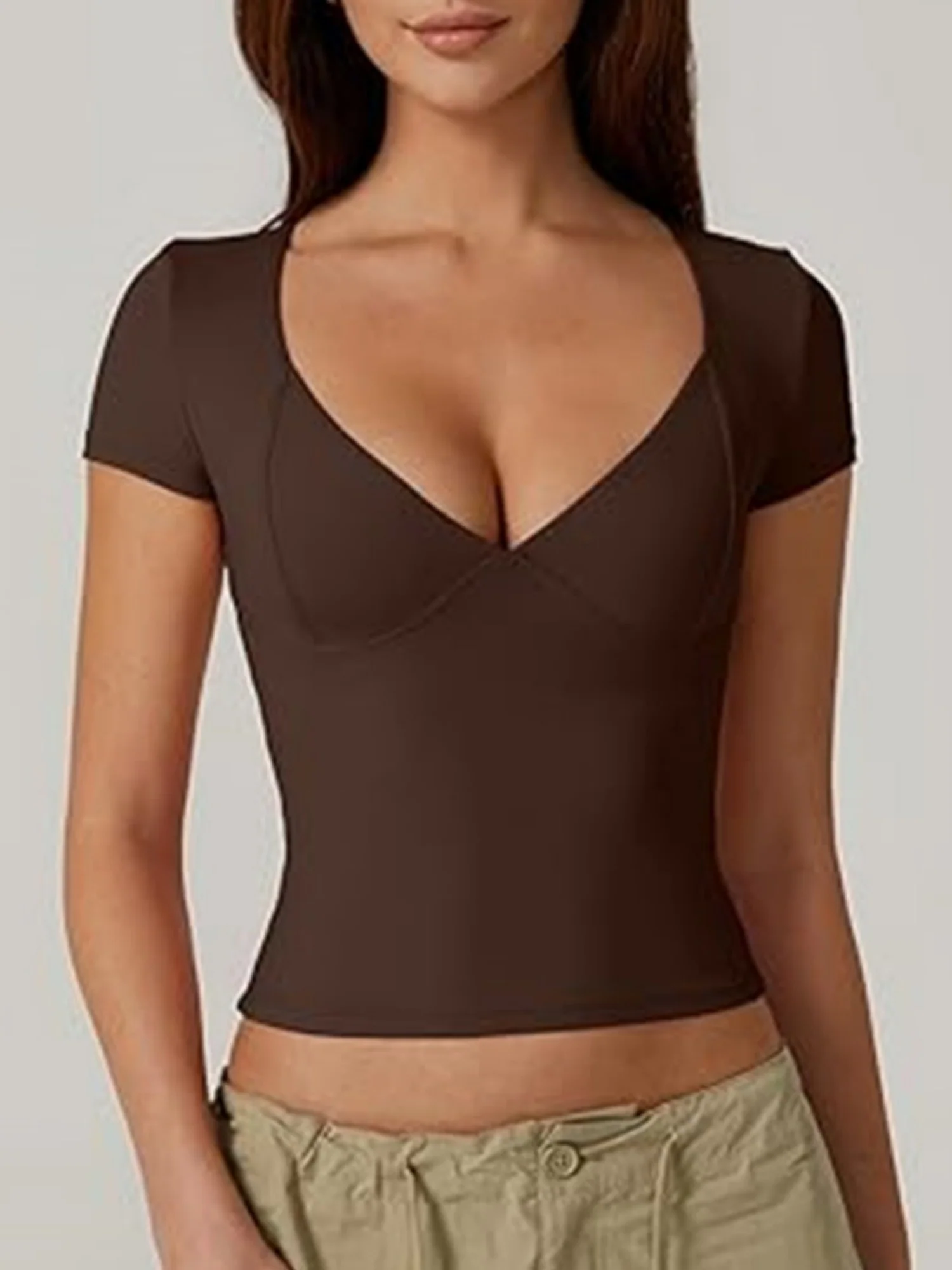 V-neck Short Sleeves Slim-fit T-shirts - Image 7