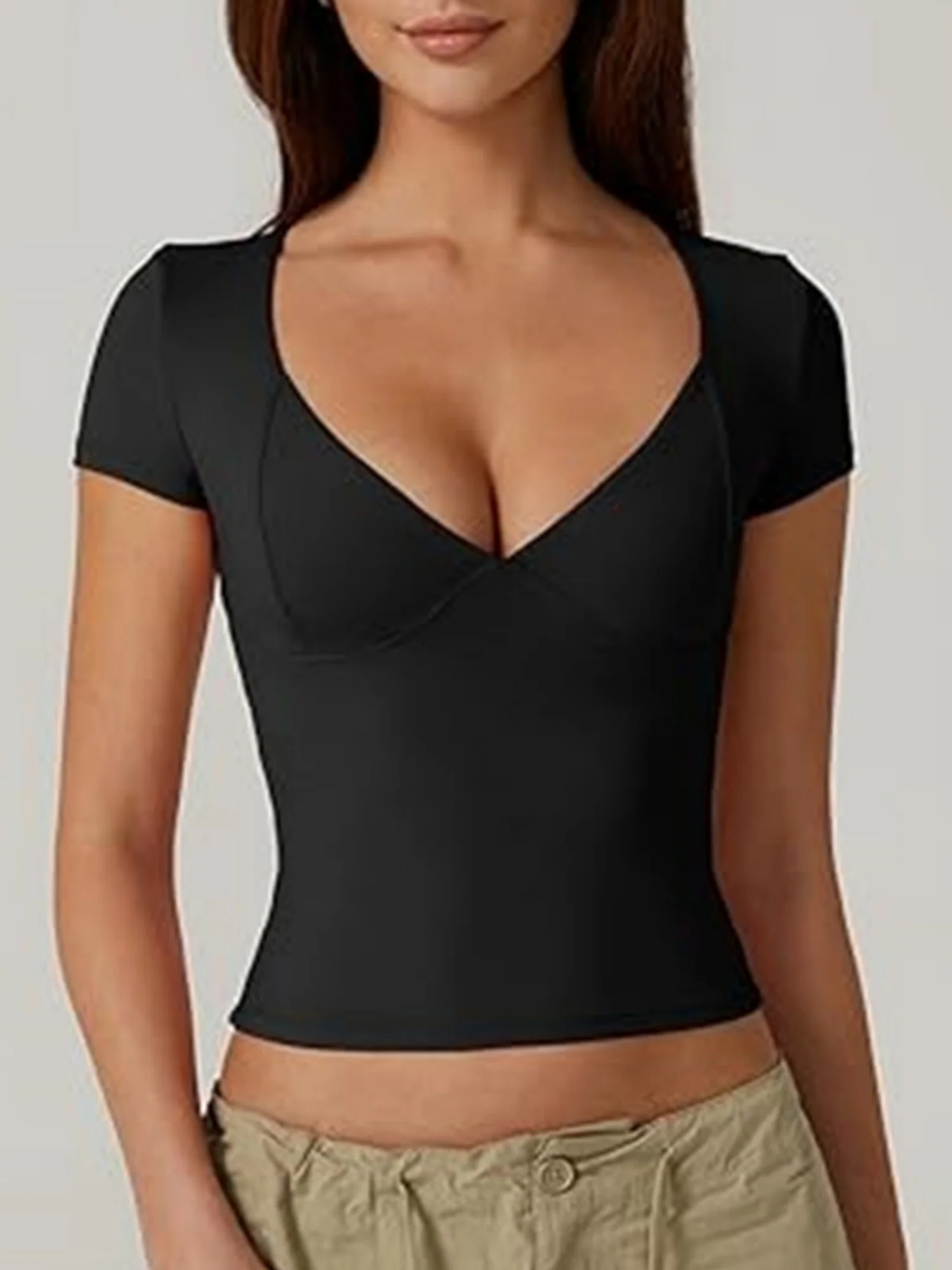 V-neck Short Sleeves Slim-fit T-shirts - Image 8