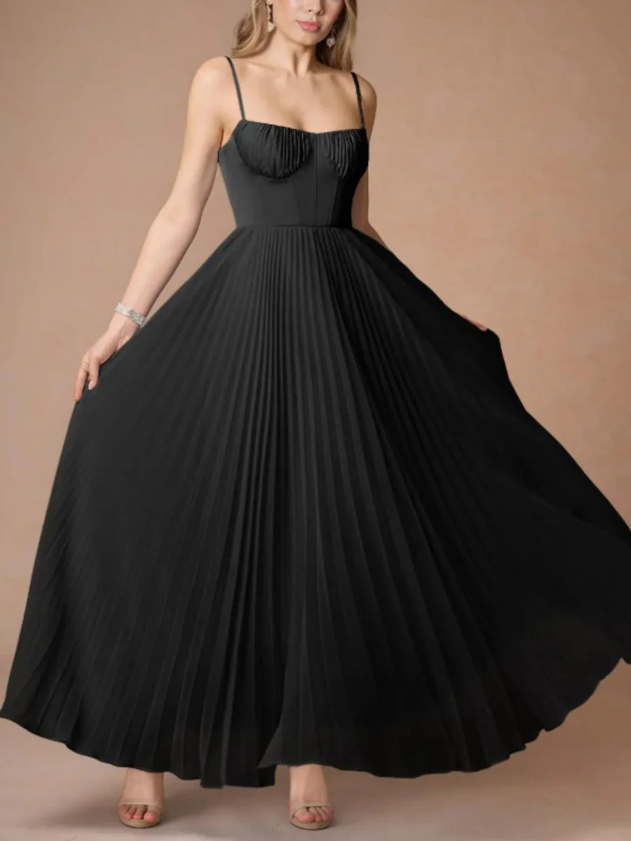 Sleeveless Deep V Slim Fit Pleated Camisoles Maxi Dresses - Image 5