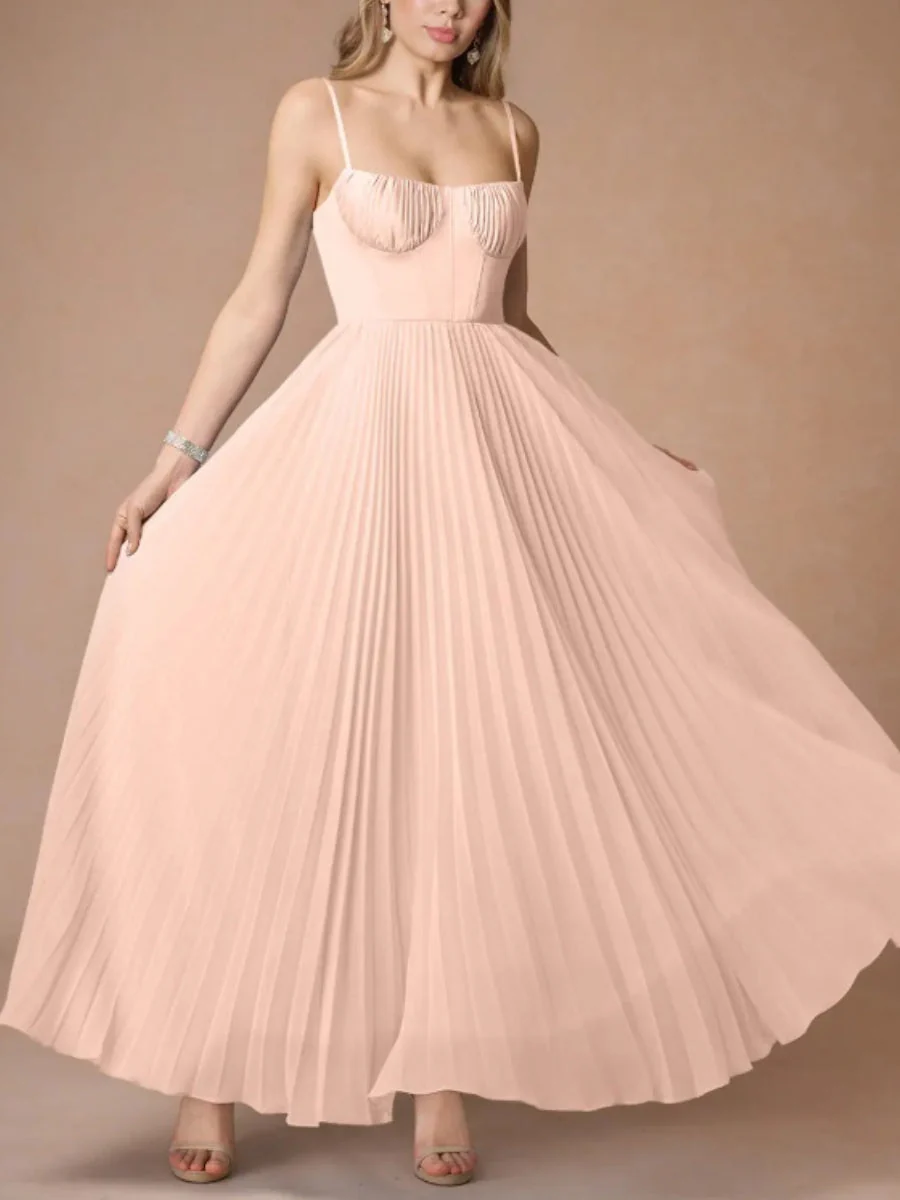 Sleeveless Deep V Slim Fit Pleated Camisoles Maxi Dresses - Image 6