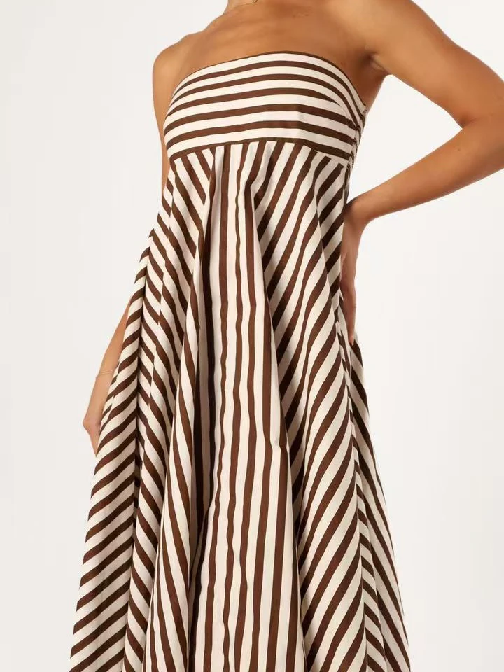 Striped Backless Halter Top Sexy Full Skirt High-waisted Long Dress - Image 5