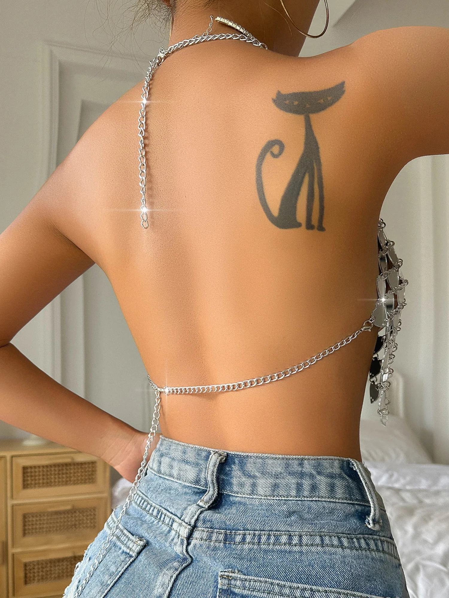 Heart-shaped Sequins Spliced Open Back Sexy Tank Tops&Camis - Image 2