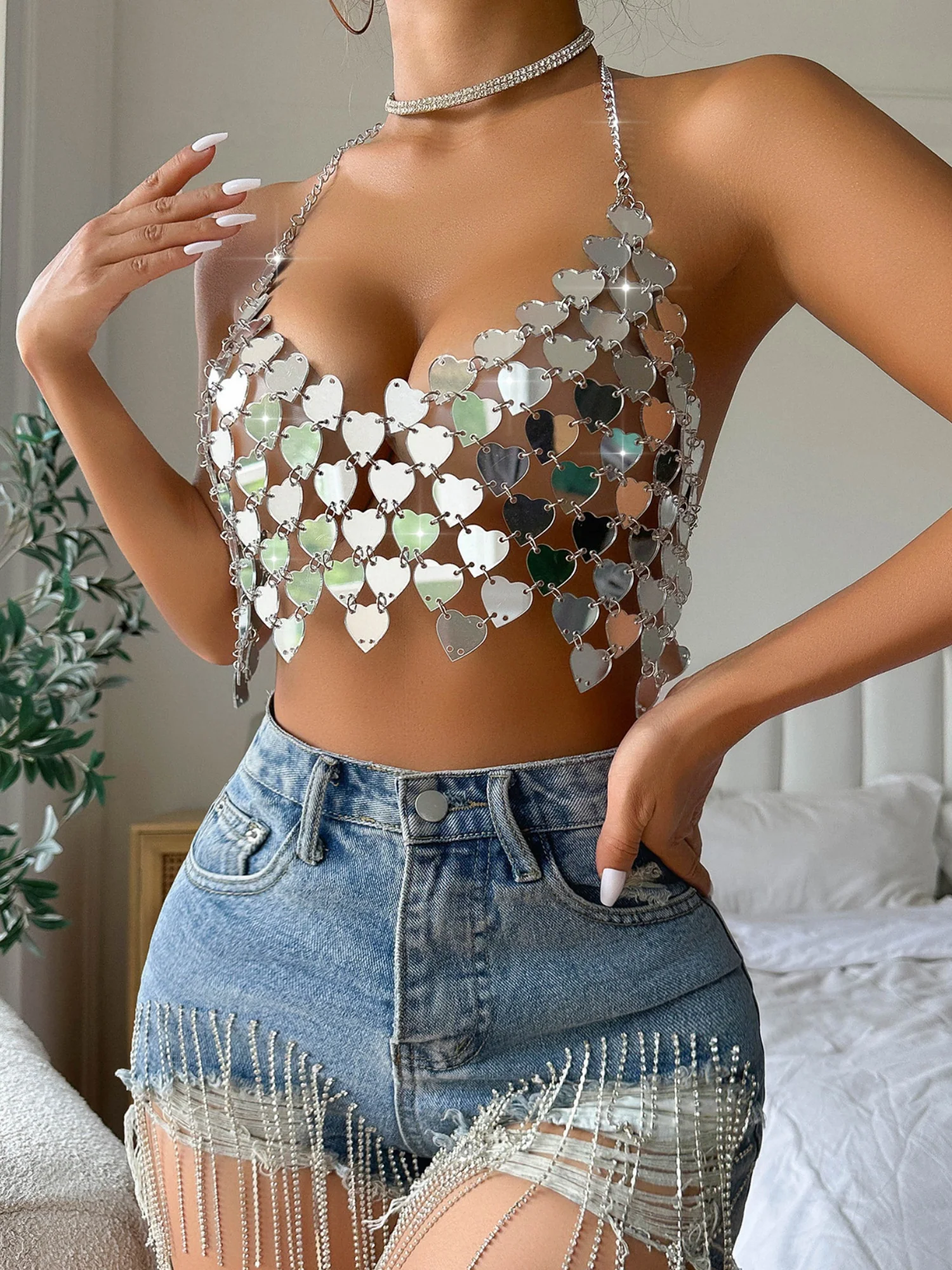Heart-shaped Sequins Spliced Open Back Sexy Tank Tops&Camis - Image 4