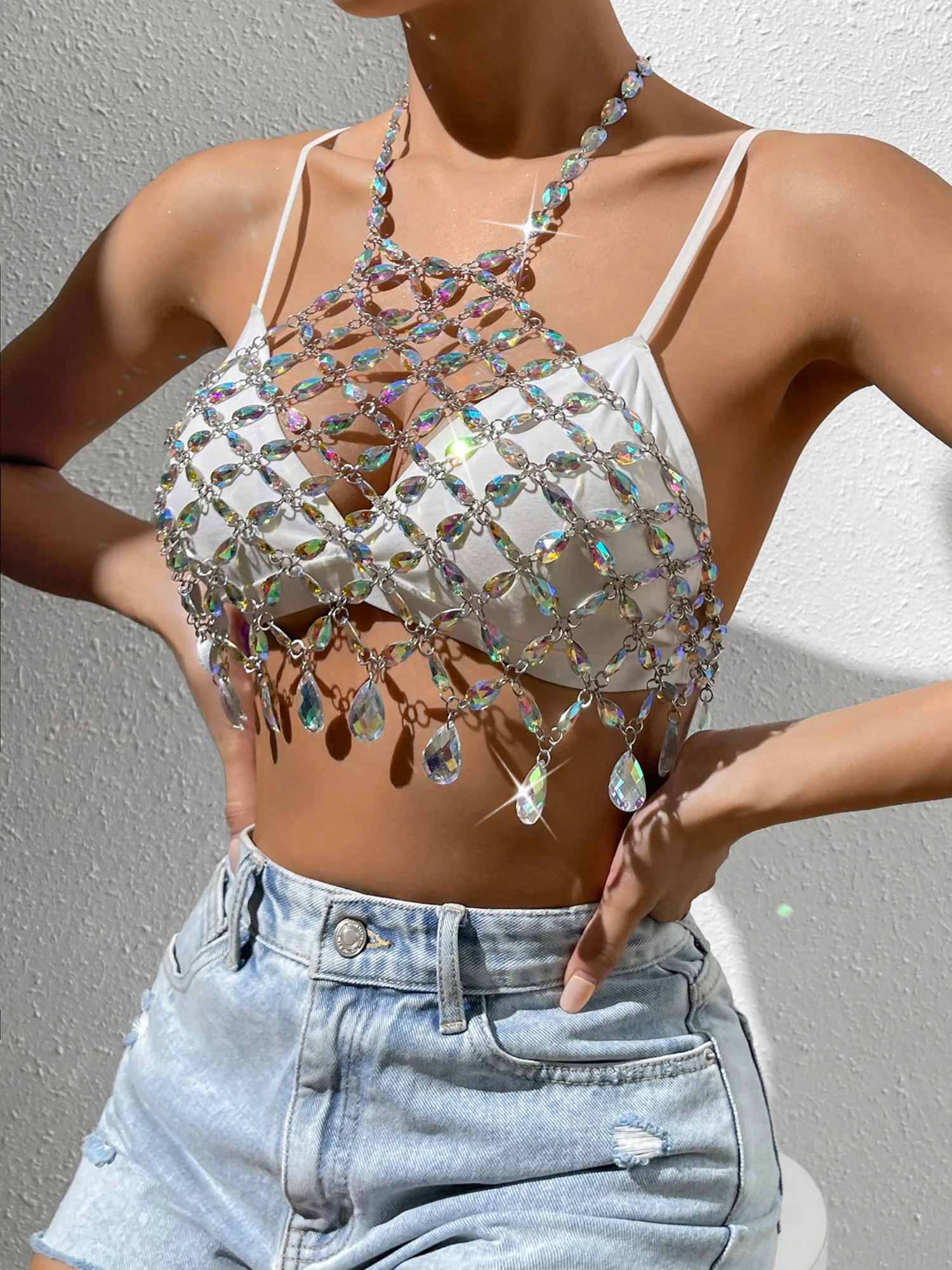 Diamond-studded Openwork Crystal Pendant Halter Neck And Backless Tank Tops&Camis - Image 6