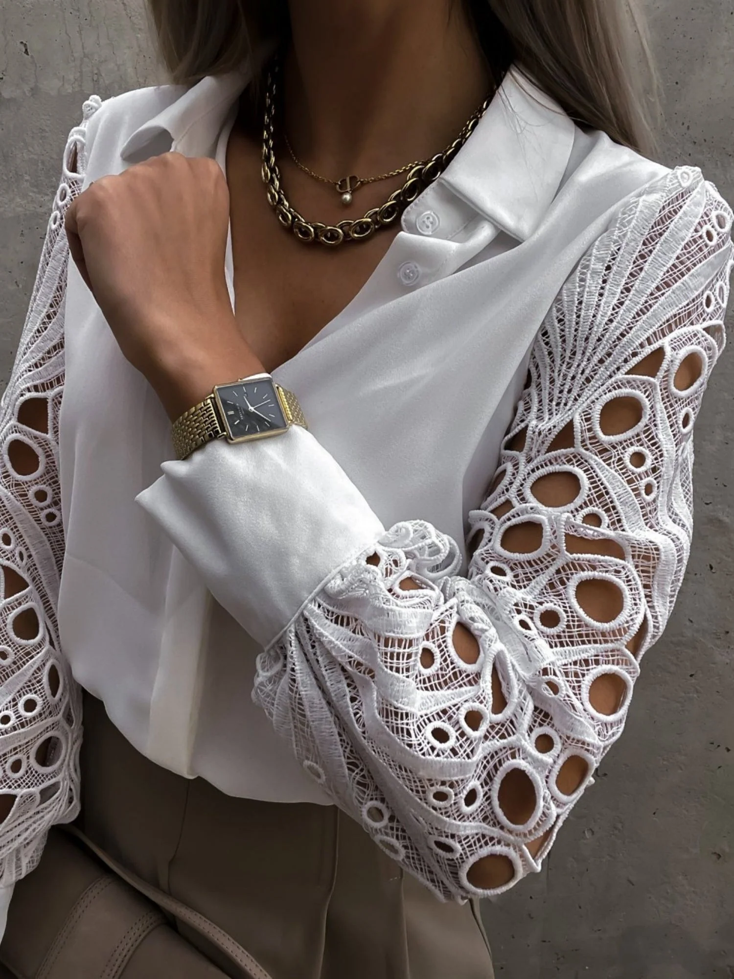 Lace Patchwork Hollow Out Blouse&Shirts - Image 2