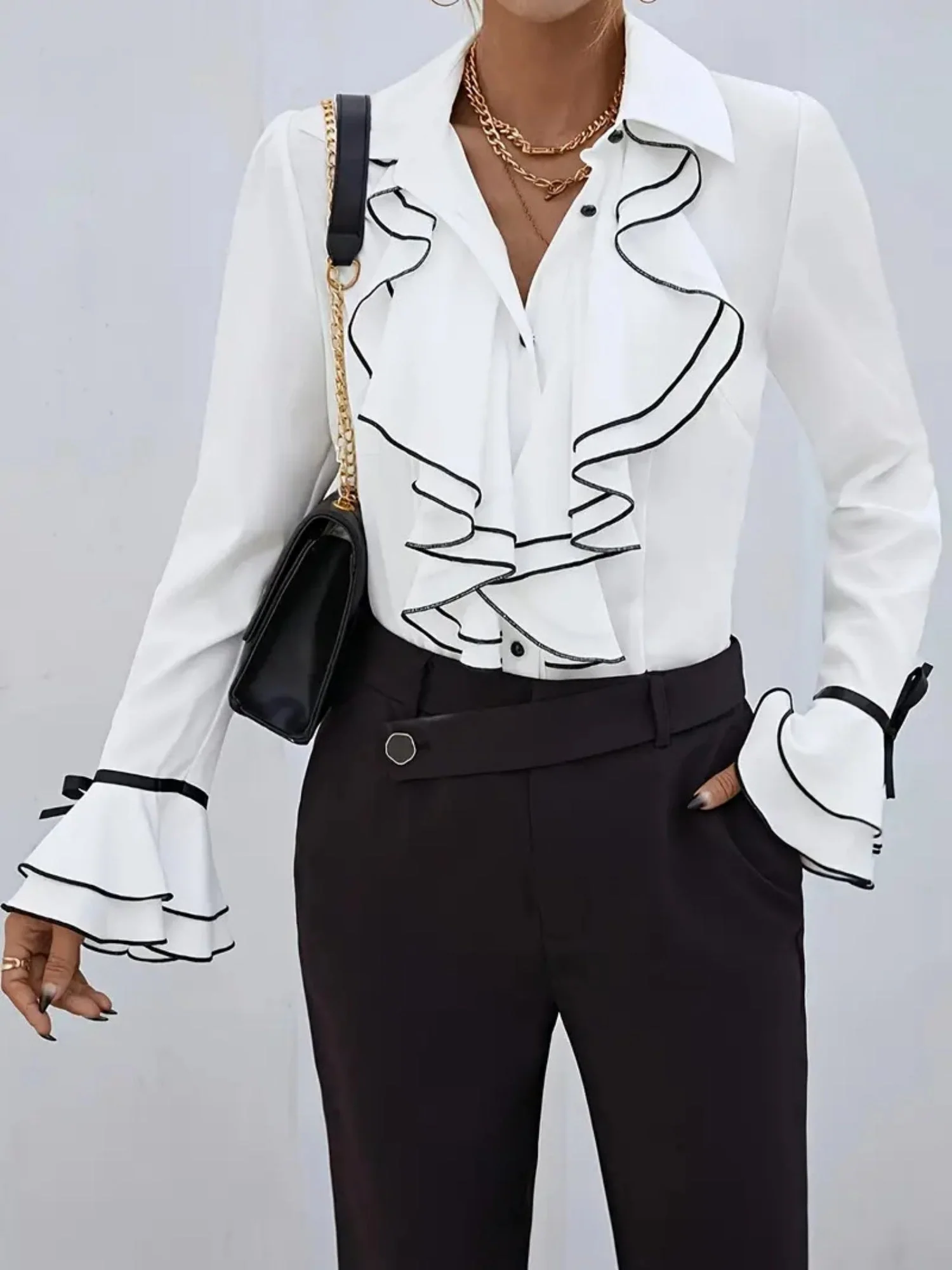 Ruffle Bell Sleeves Blouse&Shirts