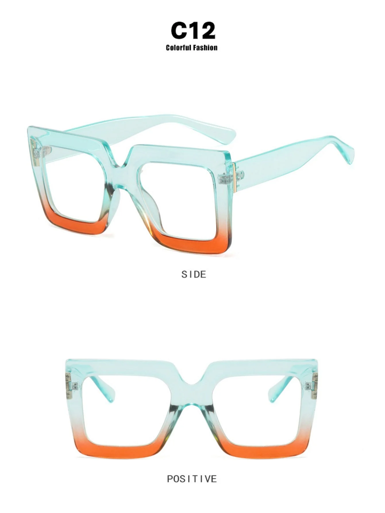 Color-blocked Square Oversized Stylish Glasses - Image 20