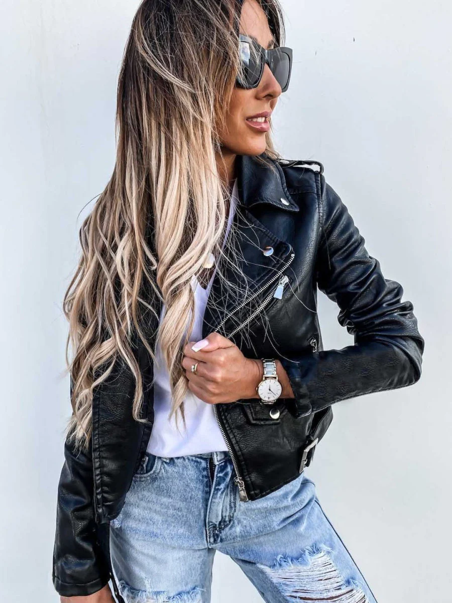 Pocket Zipper Short PU Leather Jackets - Image 3