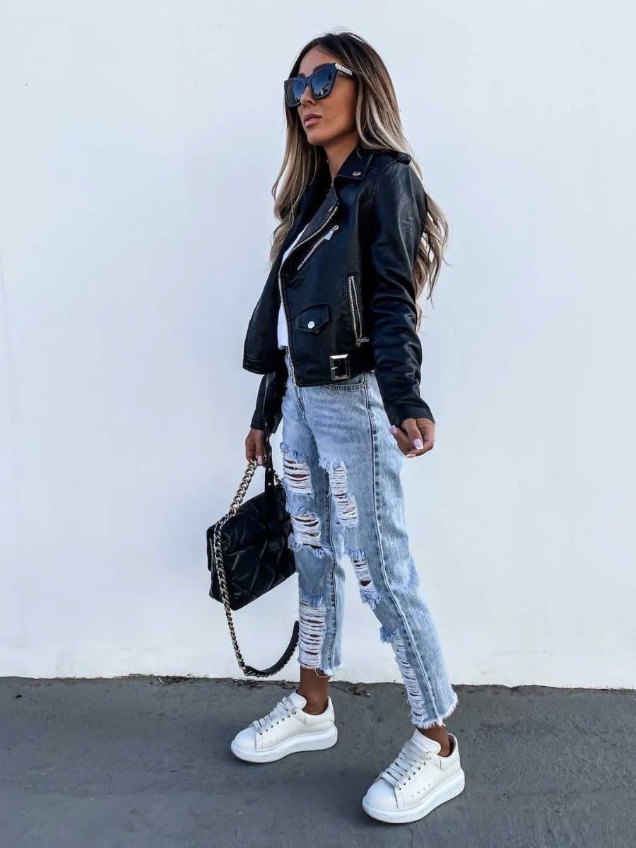 Pocket Zipper Short PU Leather Jackets - Image 5