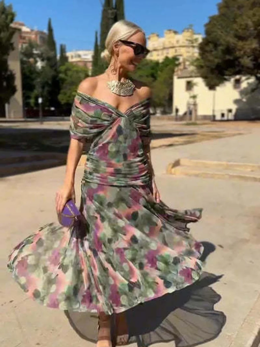 Mesh Floral Print Long Dress - Image 7