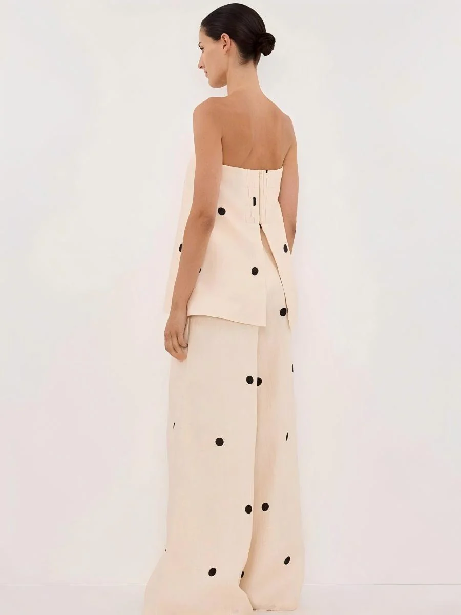 Polka Dot Strapless Vest Top And High-waisted Wide-leg Pants Two-piece Set - Image 2