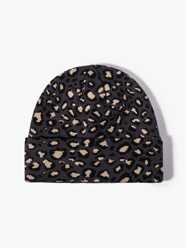 Leopard Jacquard Beanie, Thick Knit Winter Hat with Ear Coverage, Warm Fleece-Lined, One Size - Image 10