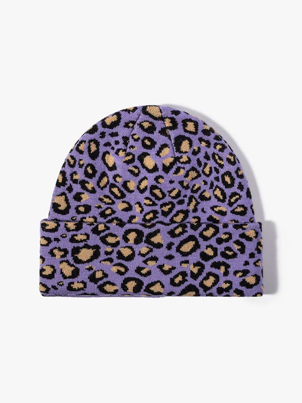 Leopard Jacquard Beanie, Thick Knit Winter Hat with Ear Coverage, Warm Fleece-Lined, One Size - Image 11