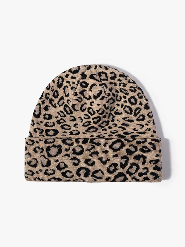 Leopard Jacquard Beanie, Thick Knit Winter Hat with Ear Coverage, Warm Fleece-Lined, One Size - Image 2