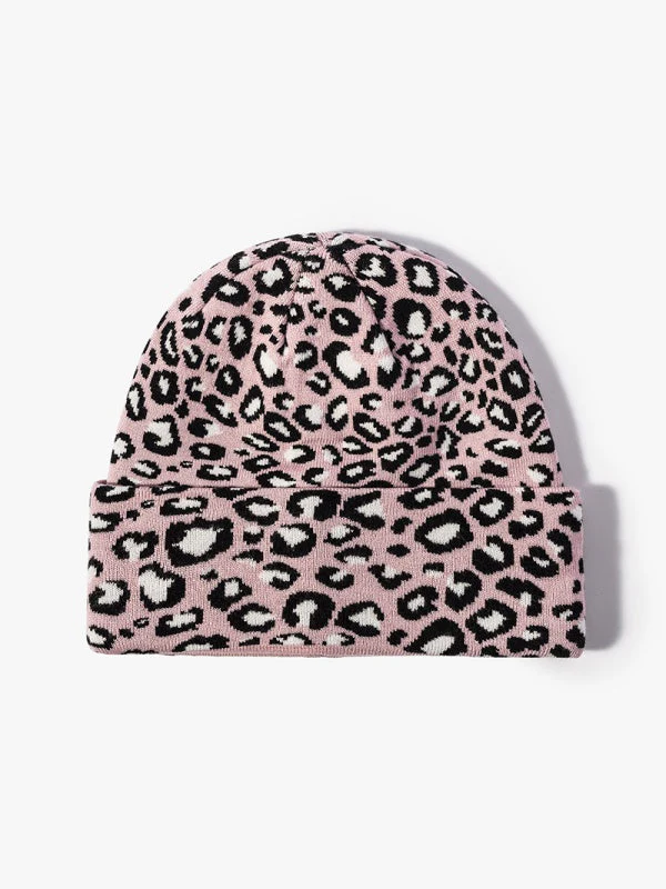 Leopard Jacquard Beanie, Thick Knit Winter Hat with Ear Coverage, Warm Fleece-Lined, One Size - Image 6